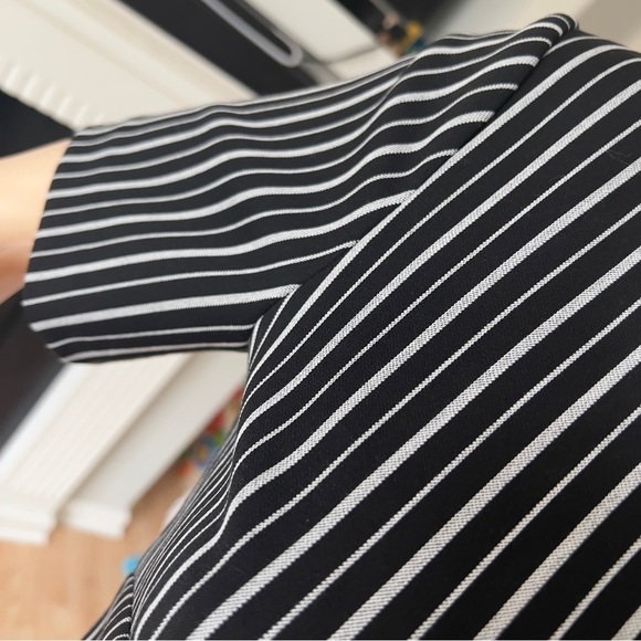 Banana Republic Black Grey Striped  Pinstriped Fitted Midi Shift Dress 4 Tall - Picture 8 of 15